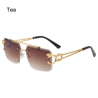 Fashion Retro Cheetah Decoration Sunglasses for Women Men Metal Steampunk Sun Glasses Summer UV400 Shades Trendy Rimless Eyewear