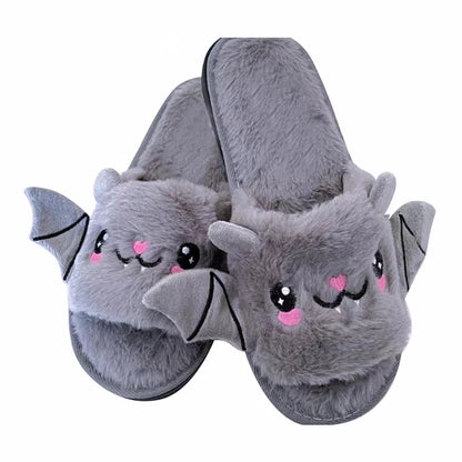 Halloween New Bat Slippers Women Plush Shoes Lightweight Home Silent Fuzzy Slipper Men Flip Flops Cartoon Kid Adults Flat Slides