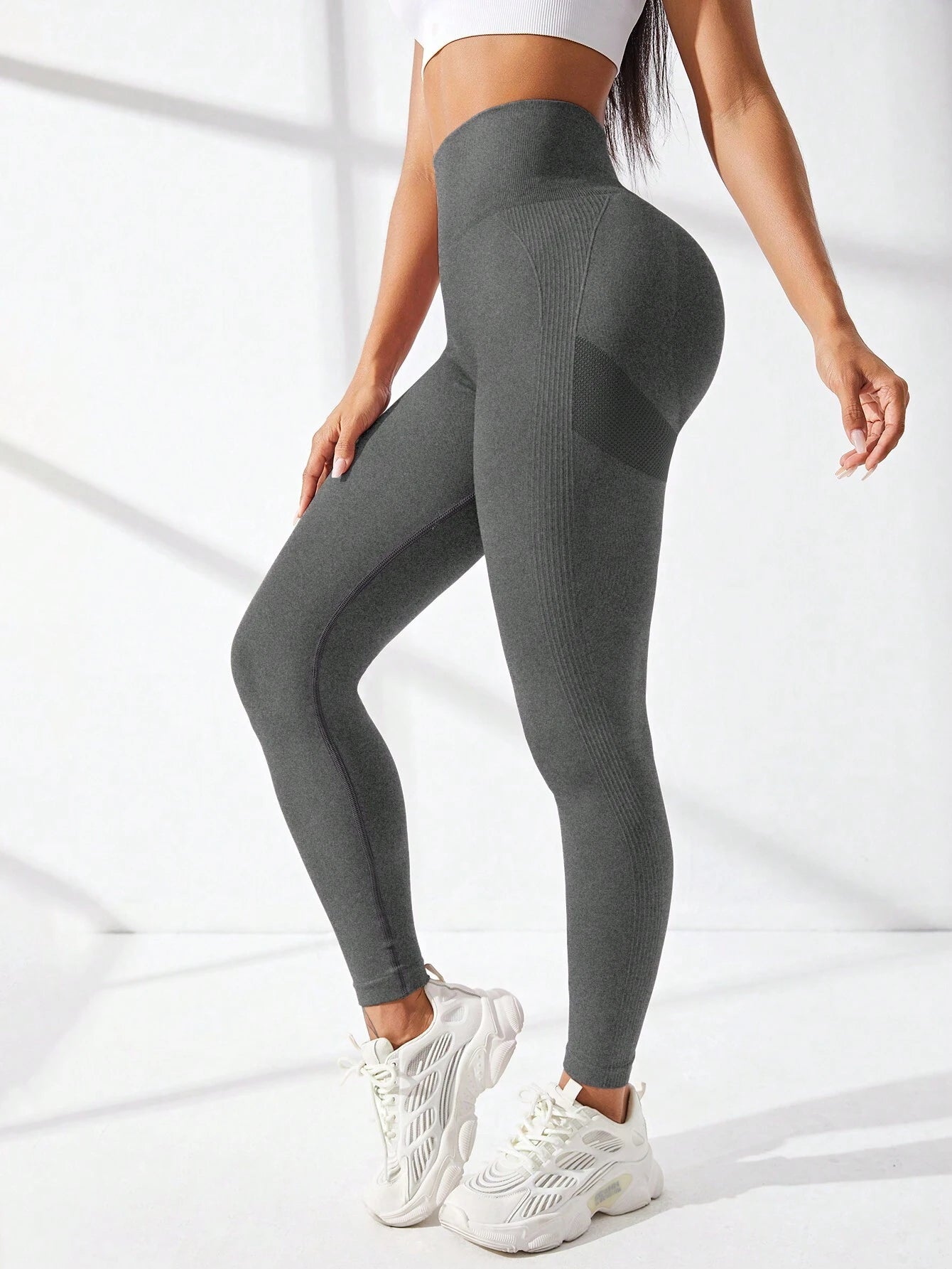 Sport Studio Yoga Leggings Seamless High Stretch Tummy Control Scrunch Butt Active Tights with Wideband Waist