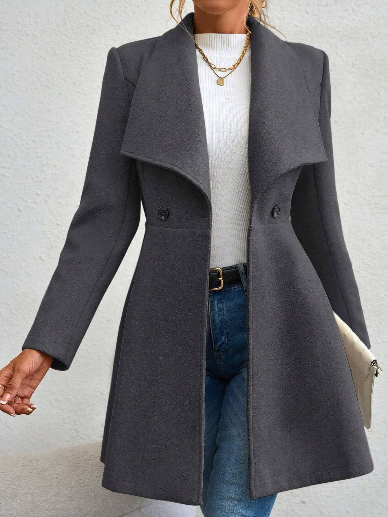 SHEIN RaffinéA Waterfall Collar Double Button Overcoat