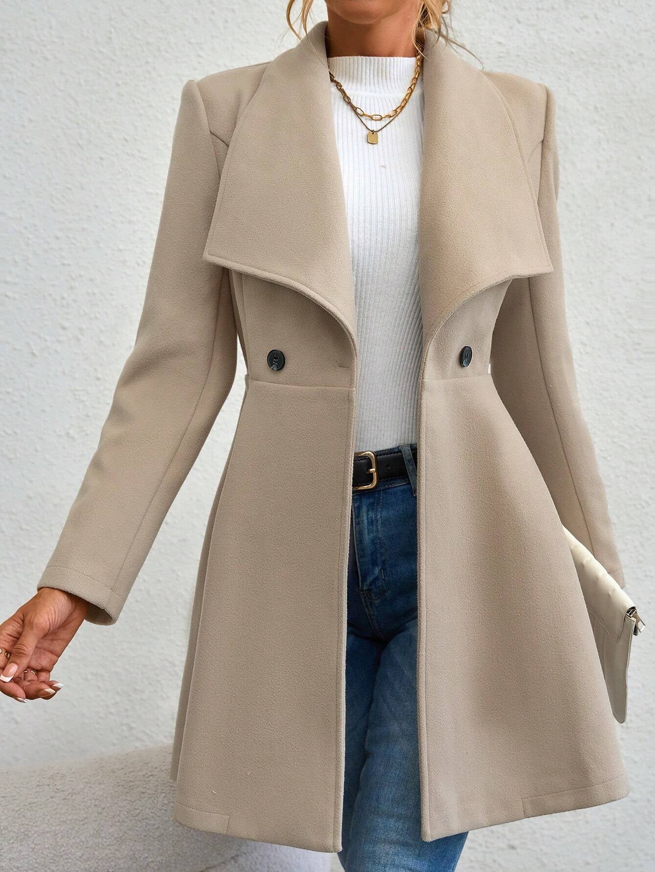 SHEIN RaffinéA Waterfall Collar Double Button Overcoat