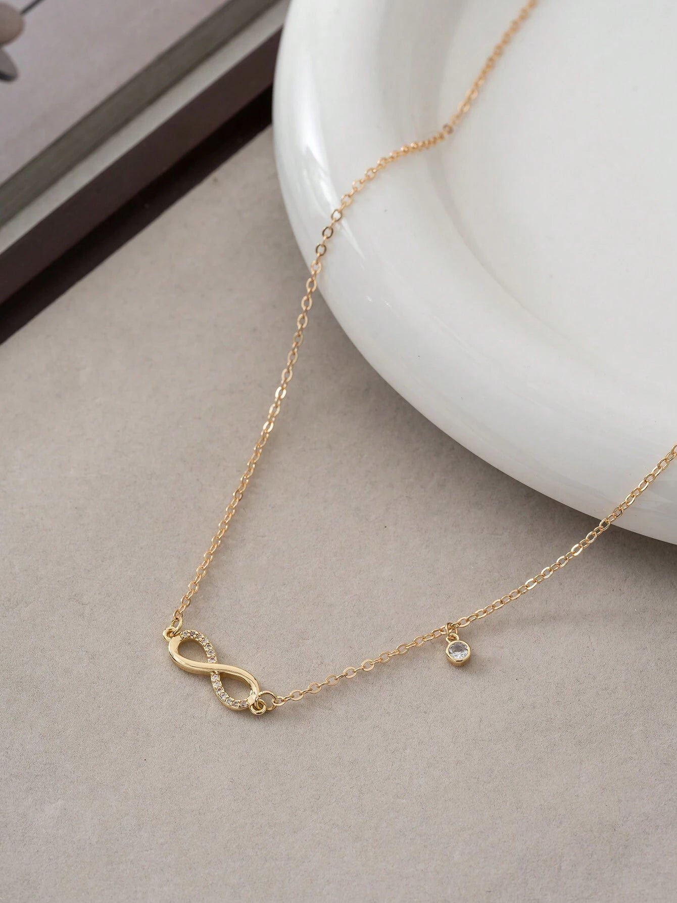 1Pc Cubic Zirconia Infinity Symbol Charm Necklace Copper Jewelry