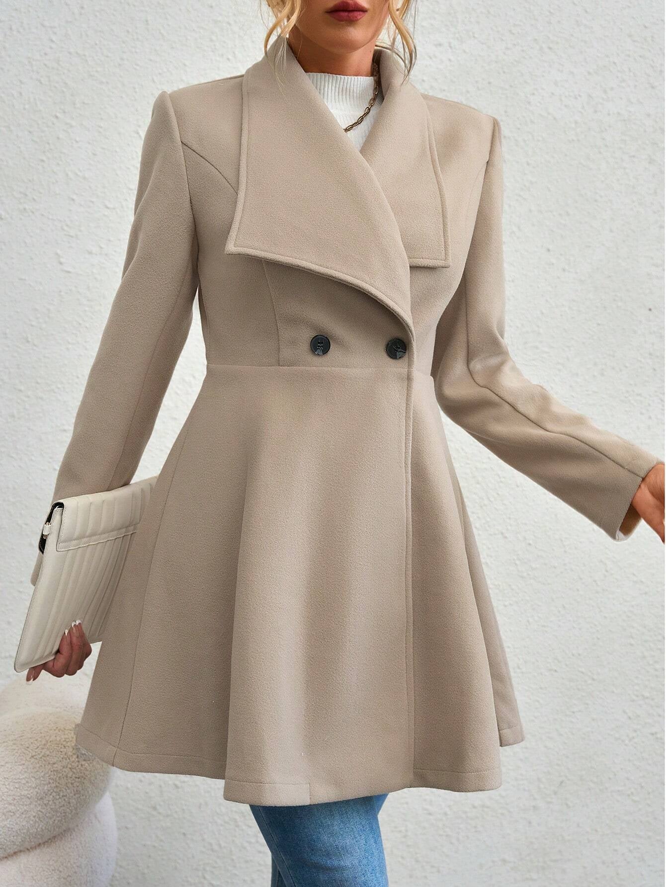 SHEIN RaffinéA Waterfall Collar Double Button Overcoat