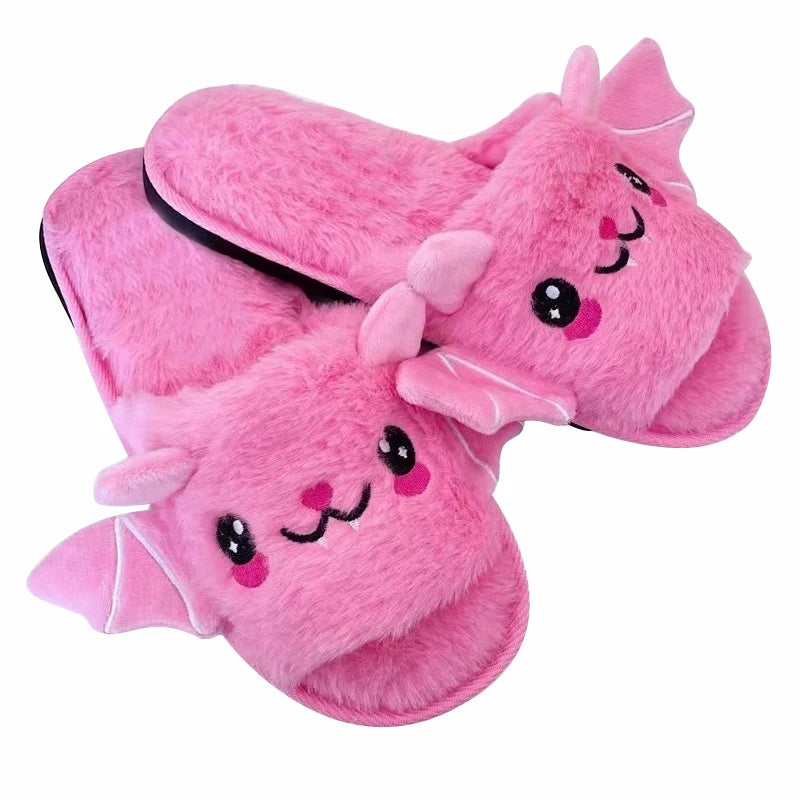 Halloween New Bat Slippers Women Plush Shoes Lightweight Home Silent Fuzzy Slipper Men Flip Flops Cartoon Kid Adults Flat Slides