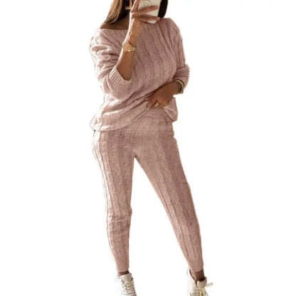 Hot Sale 2 Pieces Women'S Suit Winter Solid Color Knitted Pants Suit Women'S Long-Sleeved Knitted Casual Two-Piece Thick Sweater