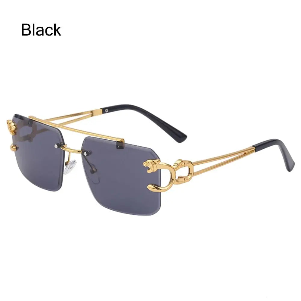 Fashion Retro Cheetah Decoration Sunglasses for Women Men Metal Steampunk Sun Glasses Summer UV400 Shades Trendy Rimless Eyewear