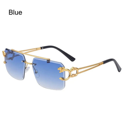 Fashion Retro Cheetah Decoration Sunglasses for Women Men Metal Steampunk Sun Glasses Summer UV400 Shades Trendy Rimless Eyewear