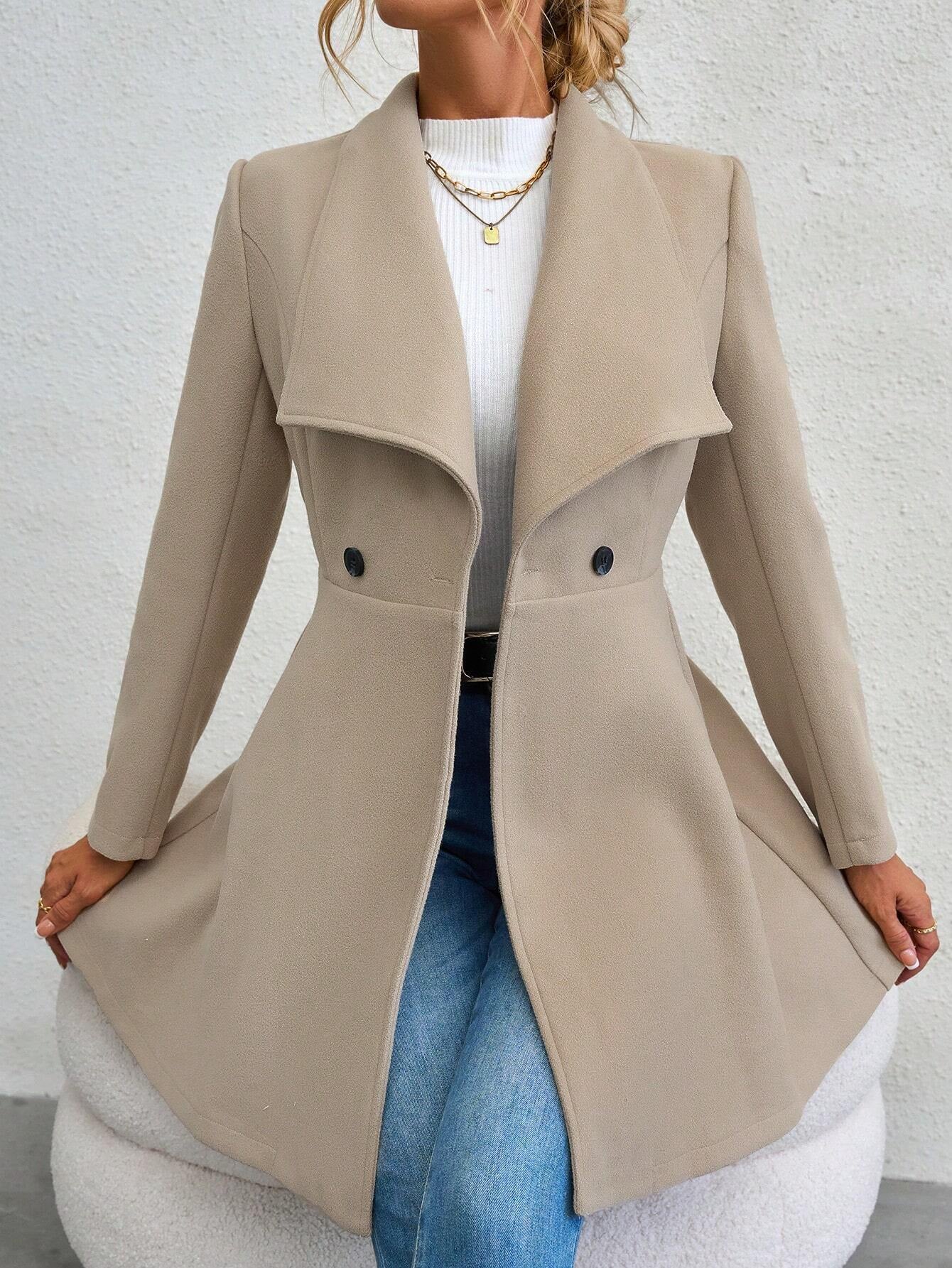 SHEIN RaffinéA Waterfall Collar Double Button Overcoat