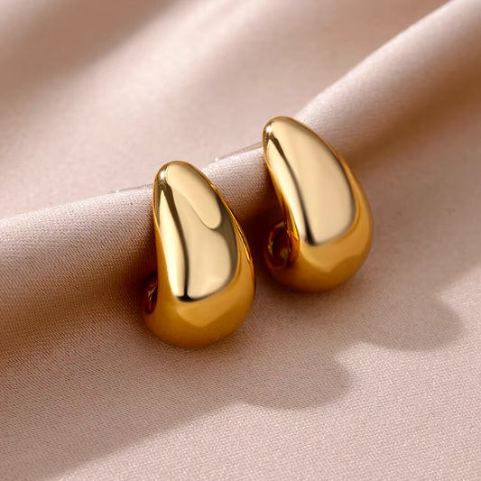 Vintage Chunky Dome Drop Earrings for Women Gold Color Stainless Steel Thick Teardrop Earring Valentine'S Wedding Jewelry Gift