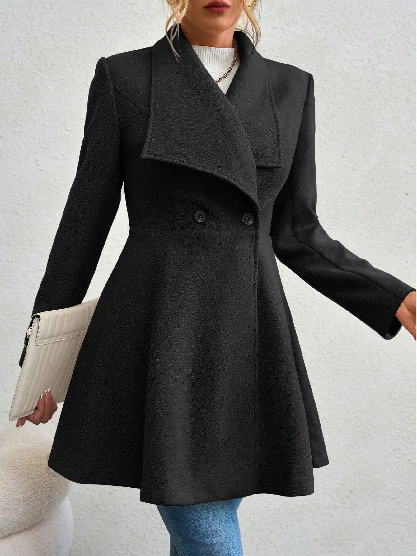 SHEIN RaffinéA Waterfall Collar Double Button Overcoat