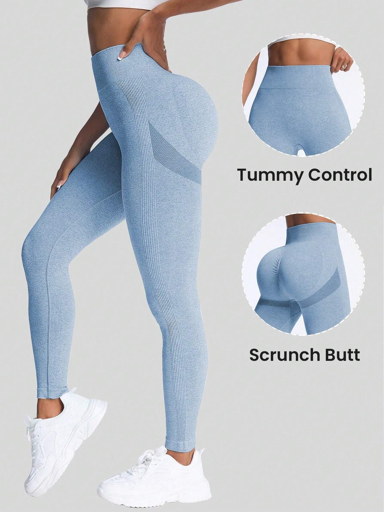 Sport Studio Yoga Leggings Seamless High Stretch Tummy Control Scrunch Butt Active Tights with Wideband Waist