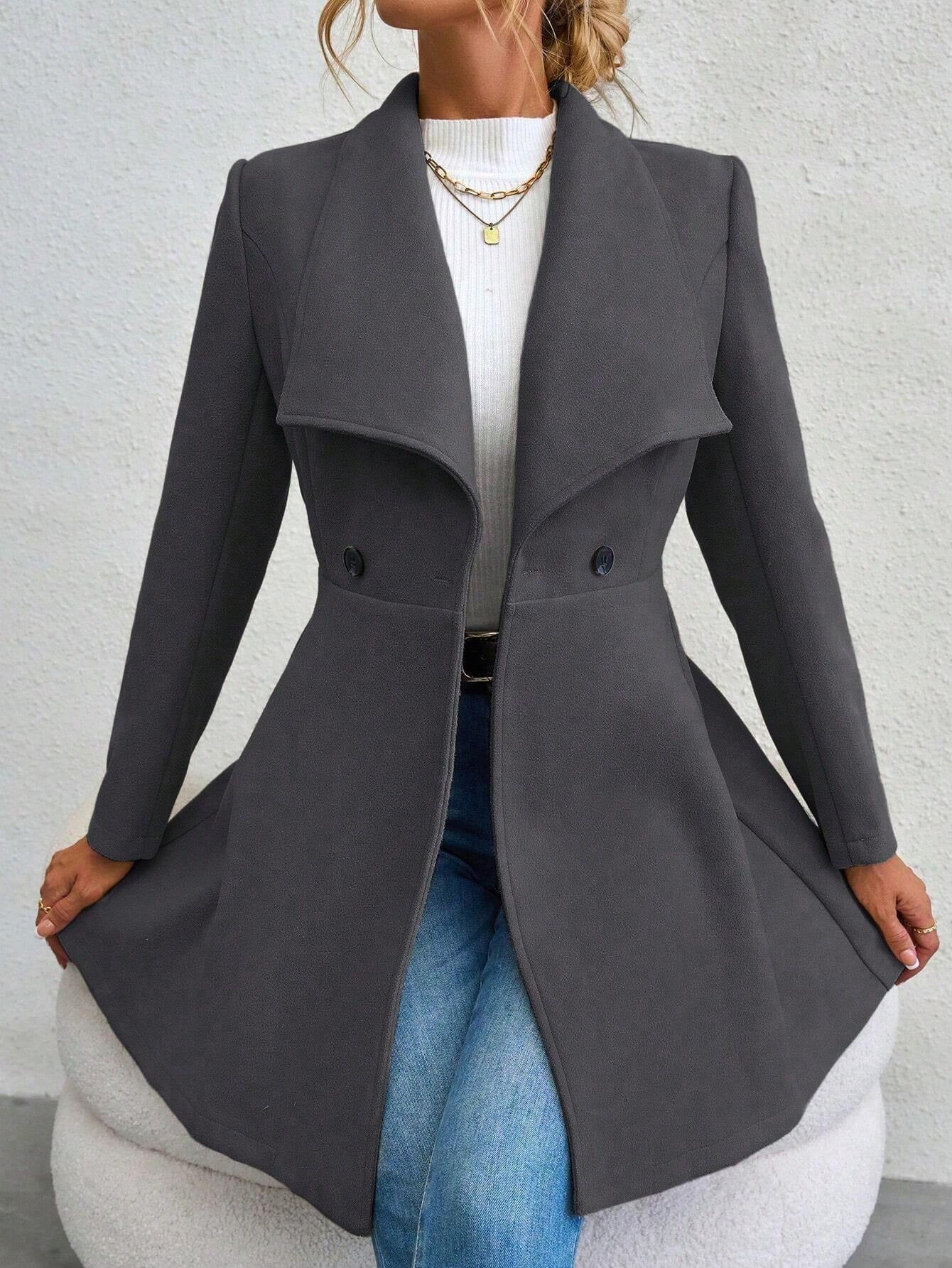 SHEIN RaffinéA Waterfall Collar Double Button Overcoat