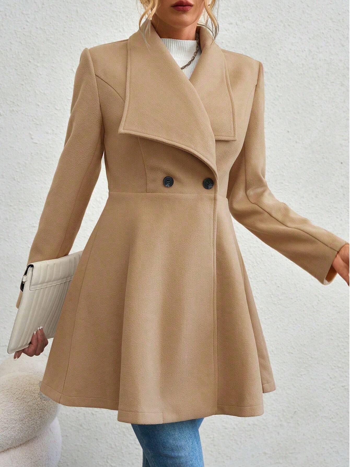 SHEIN RaffinéA Waterfall Collar Double Button Overcoat