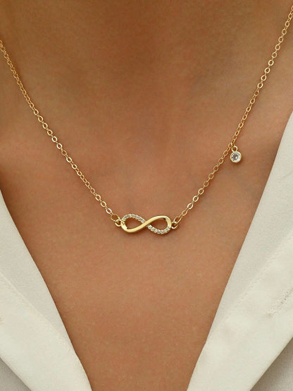 1Pc Cubic Zirconia Infinity Symbol Charm Necklace Copper Jewelry