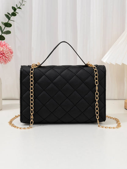 Quilted Square Bag Chain Decor Satchel Bag for Women Quilted Crossbody Bag Fashionable Chain Clutch Bag Shoulder Bag Square Bag Satchel Bag