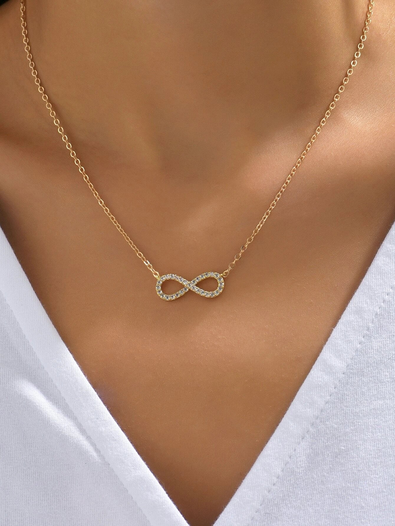 1Pc Cubic Zirconia Infinity Symbol Charm Necklace Copper Jewelry